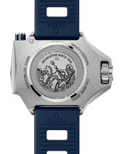 Cassa massiccia monoblocco O-MEGASTEEL 55x45 mm con lunetta girevole unidirezionale in ceramica blu e dispositivo di bloccaggio lunetta a ore 2